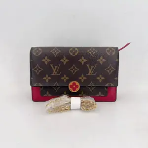 Pre-owned Louis Vuitton leather Crossbody Bags Monogram Flore Chain Wallet Fuchsia