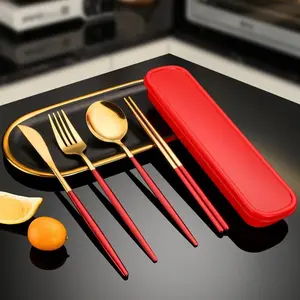 Stainless Steel Cutlery Set with Storage Box, 4-Piece Portable Reusable Utensil Set for Home Office School Camping Travel