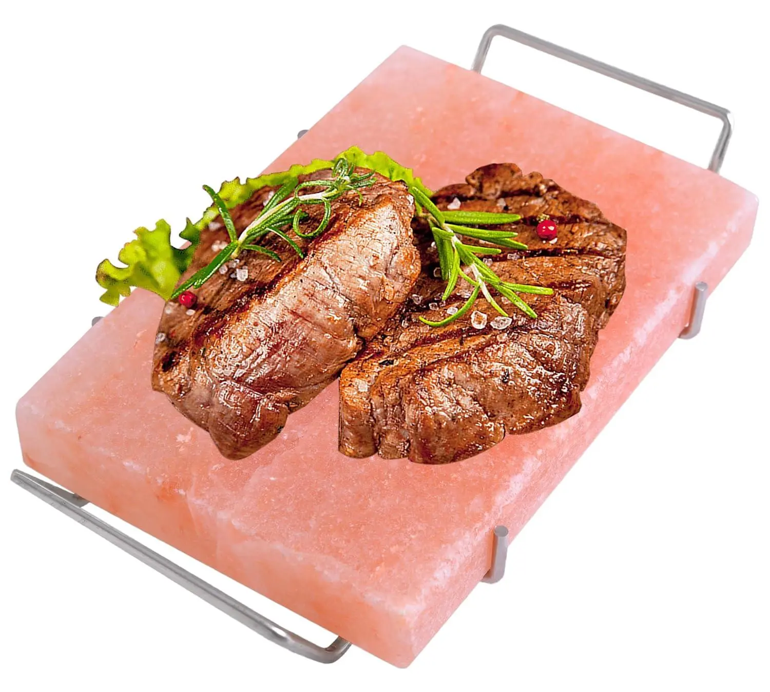 100% Natural Food Grade Ancient Himalayan Salt Block Set (12 x 8 x 1.5 inches) with Steel Tray, Kitchen & Barbecue Cooking Plate, Unique Birthday Gift for Women & Dads