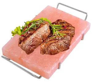 100% Natural Food Grade Ancient Himalayan Salt Block Set (12 x 8 x 1.5 inches) with Steel Tray, Kitchen & Barbecue Cooking Plate, Unique Birthday Gift for Women & Dads
