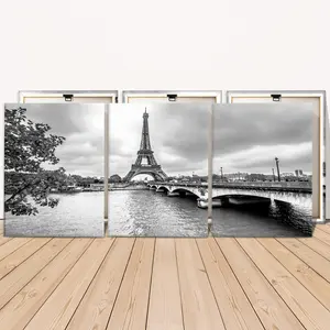 3 Counts Wooden Framed Canvas, Elegant Eiffel Tower Black And White Scenery Images, Exquisite Poster, Perfect Living Room Decoration, Modern Art, Fashion Family Poster, Wall Art Decoration, Odorless, Artwork