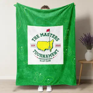 Masters Tournament 2026 Golf Blanket – Green Course Map Design Featuring Augusta National Logo & 1934-2026 Anniversary, Perfect for Golf Enthusiasts