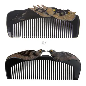 New Luxury Natural Horn Hair Comb, Handmade, with Mandarin Duck Carvings Handle