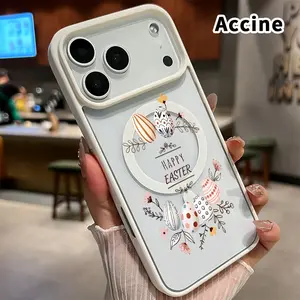 Magnetic Phone case for iPhone 17 16  Pro Max Plus 15 14 13 12 11 Air E Easter Eggs Delight Pattern Non-Yellowing Shockproof Soft Silicone Transparent Acrylic Cover Supports Wireless Charging