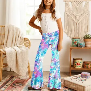 Girls' Easter Bunny Bell Bottom American Flag Stretch Hippie Pants - High Waist Flare Pants for 5-14 Year Olds Comfortable Casual Playwear Fun Holiday Outfit Lightweight Breathable Fabric