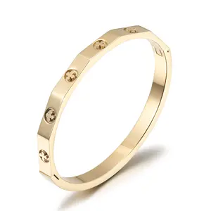 Stainless Steel Clover Edgy Floral Cut Bangle Bracelet