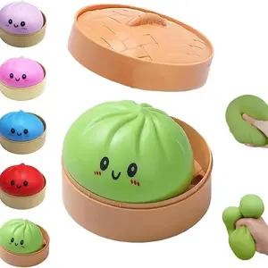 Mystery Dumpling Squishy Stress Ball, Jumbo Rainbow Mystery Squishy Bun Sensory Toys for Anxiety Relief Fidget, Soft Squeeze Toys for Adults & Kids with Food Steamer Stretchy Desk Toys Classroom Prizes & Party Favors