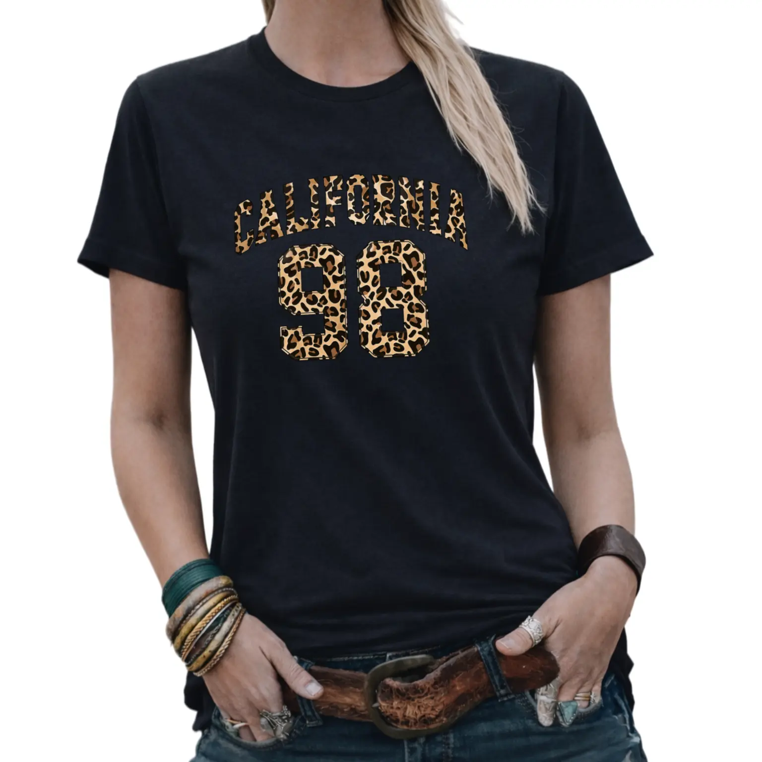 California 98 Leopard Print Graphic Tee Women Retro Cheetah Shirt