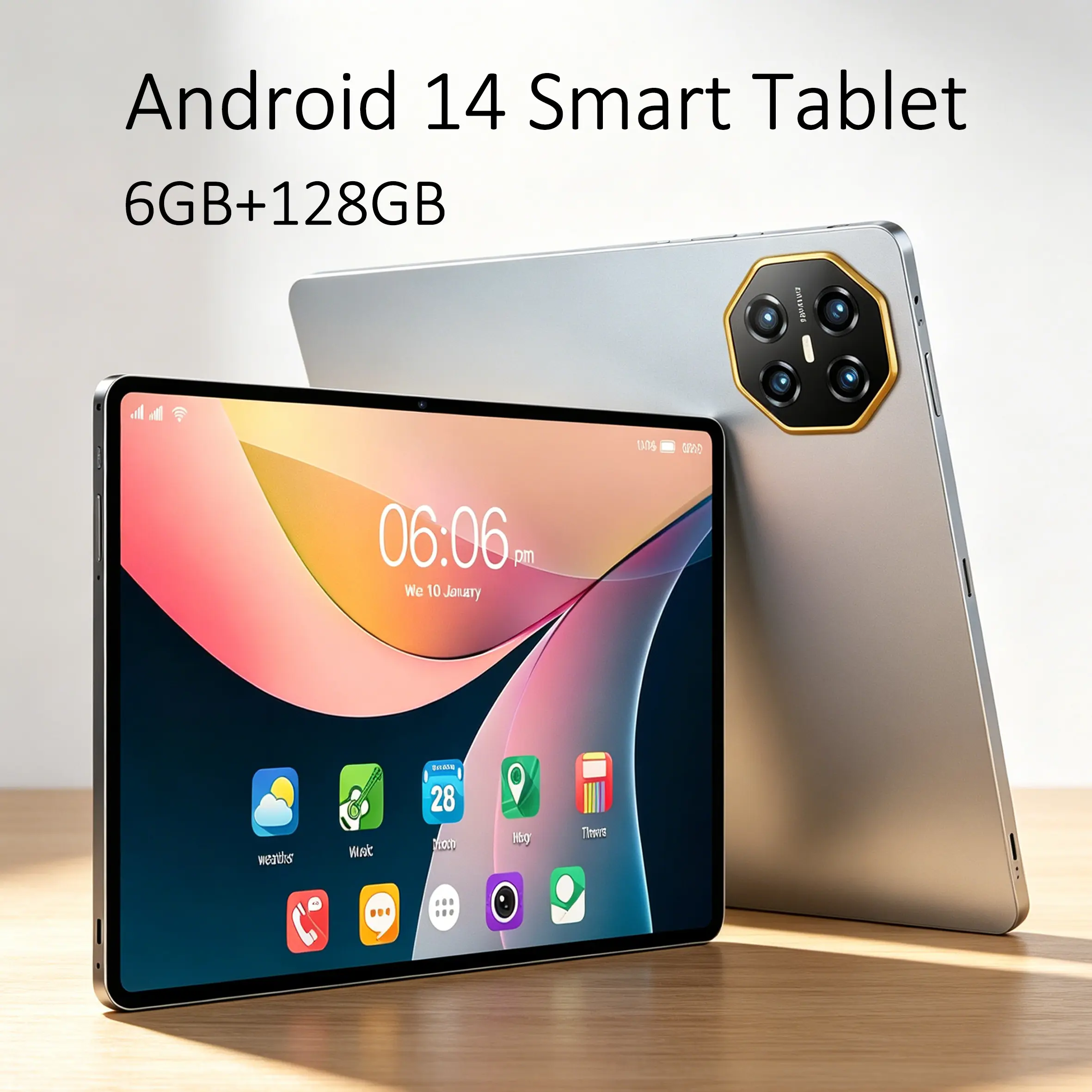 2026 Latest Android 14 Tablet, 10.1-inch, 6GB RAM + 128GB storage + support for 1TB expansion, octa-core processor, dual-band WiFi, Type-C charging port (accessories include: protective case + earphones + stylus + stand + data cable)