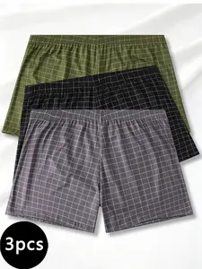 Men's underwear, light gray black green checkered boxer shorts, moisture wicking, loose, breathable, soft and comfortable men's boxer shorts S-XXL 3-pack