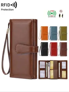 New Rfid Anti-Theft Large Capacity Women's Wallet, Durable Wallet, Trifold Wallets, Vintage Multi-Functional Trifold Long Wallet with Card Slots ID Window Phone Slot