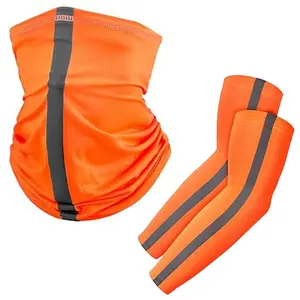 Cooling Arm Sleeves & Face Cover Set with Reflective Strips, Anti Slip UPF 50+ Ice Silk Sun Protection Mask Breathable Athletic Gear for Outdoor Sports Anti-Slip & Seamless Design for Night Running & Biking