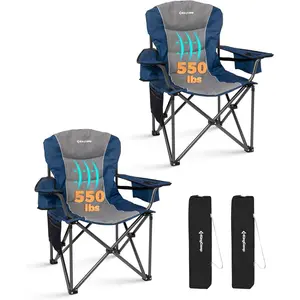 KingCamp Oversized Foldable Camping Chair - Adjustable Portable Heavy-Duty Large Multi-Purpose Chair with Lumbar Support, 550lbs Capacity, Padded Seat, Cooler Bag, Cup Holder, Side Pocket for Camping, Fishing, Foldable Chairs, Adjustable Portable Chairs,s