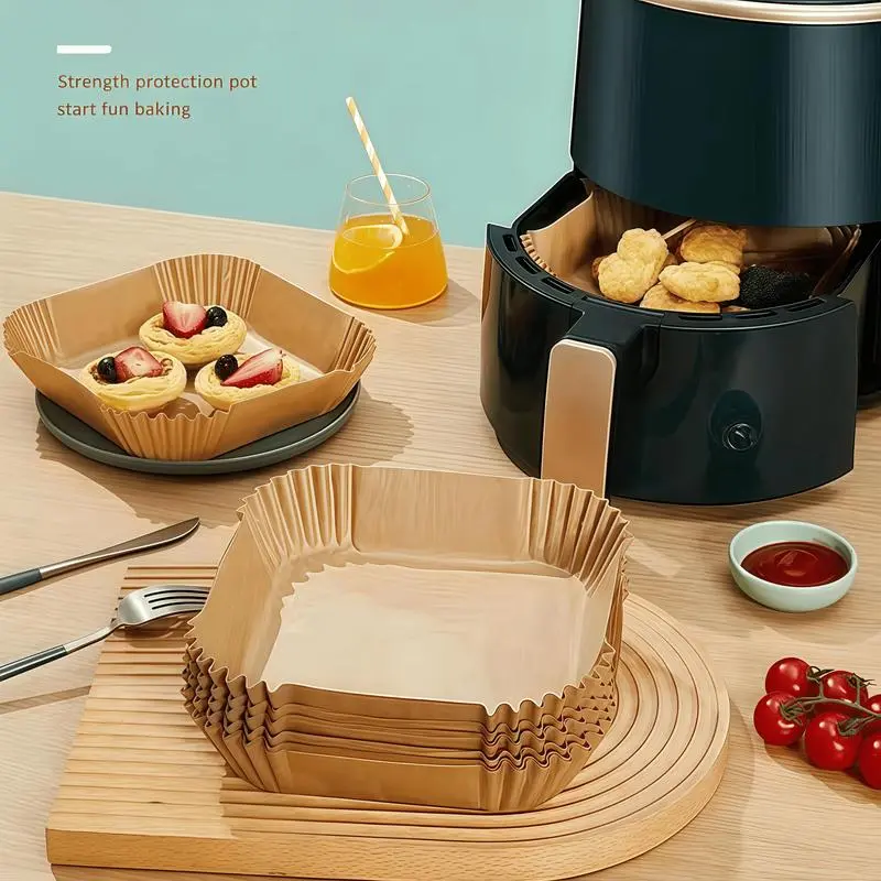100Pcs Parchment Paper,Air Fryer Paper Liners, Air Fryer Liners Disposable for Microwave, Non-Stick Air Fryer Liner Square Free of Bleach (6.3IN) Baking Accessories Parchmentpaper