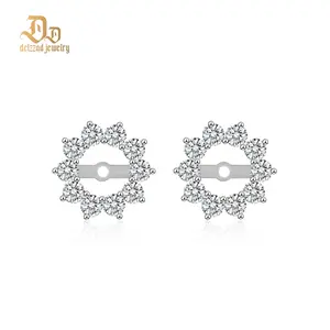 Delzzad Bling Flower Earring Jackets Synthetic Moissanite S925 Sterling Silver Earring Jackets for Studs Moissanite Jewelry Perfect Birthday Wedding Engagement Anniversary Christmas Gift(Jacket Only)