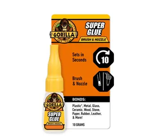 Gorilla 10g Super Glue Brush and Nozzle, Gorilla Super Glue with Brush, Dual Applicator Super Glue, Brush and Nozzle Glue, Precision Glue with Brush, Craft Super Glue, Controlled Application Glue, No Mess Brush Applicator.