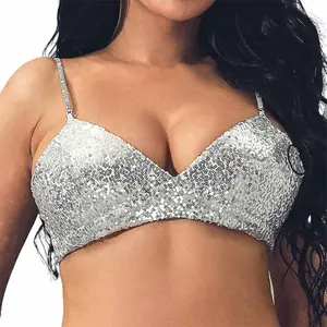 Sparkly Sequins Seamless Bra Lingerie Glitter Rave Crop Top for Women