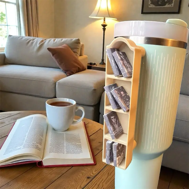Mini Bookshelf Tumbler Handle Resin Tumblers - 3D Printed Drinkware with 16 Blank Mini Books for Custom Decoration
