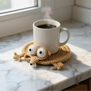 Cute Handmade 3D Squirrel Cup Mat, Unique Knitted Desk Decor, Fun Animal Lover Drink Coaster, Novelty Coffee Cup Pad