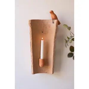 Clay Roofing Tile Taper Holder With Bird