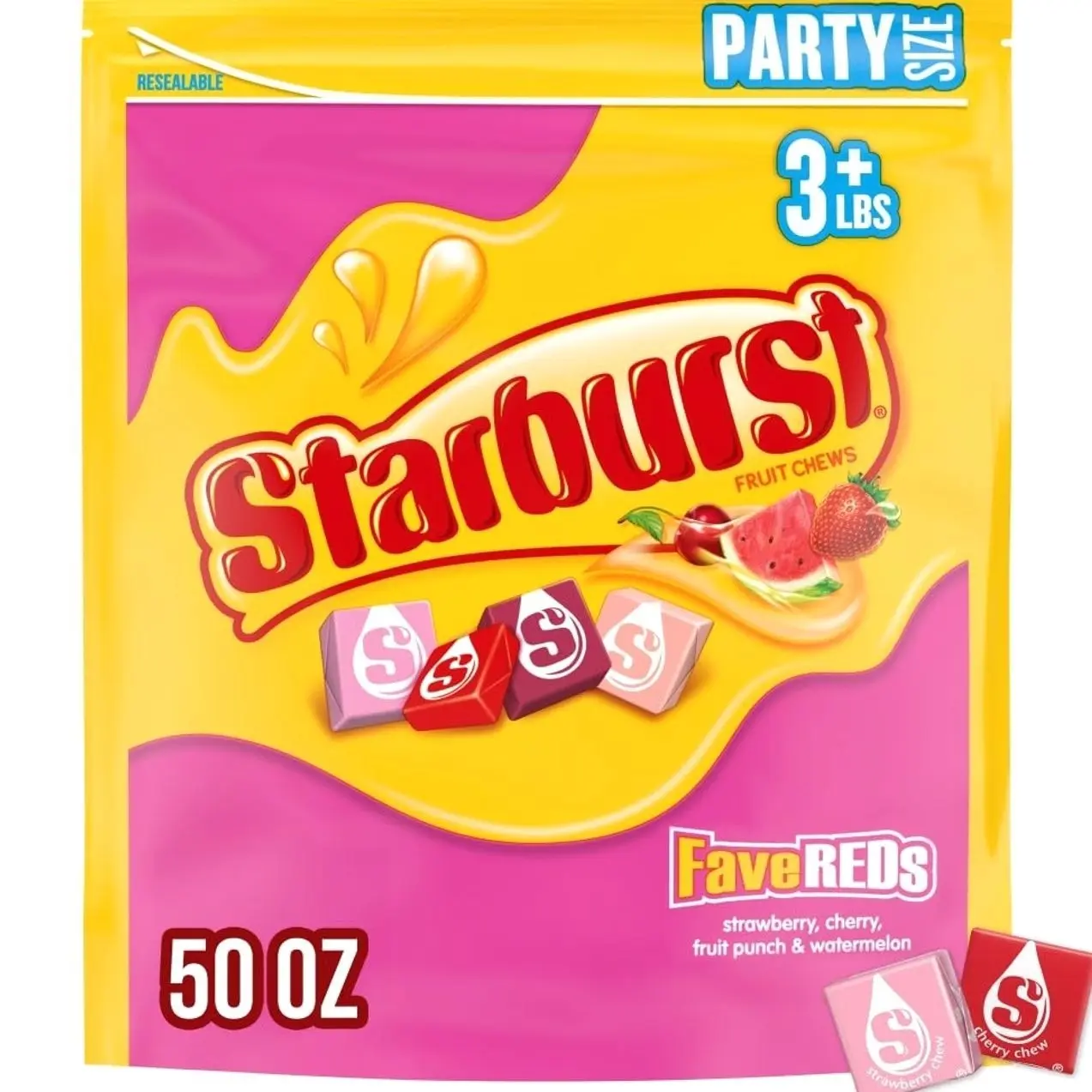 STARBURST FaverREDs Fruit Chews Chewy Candy, Party Size, 50 oz Bag