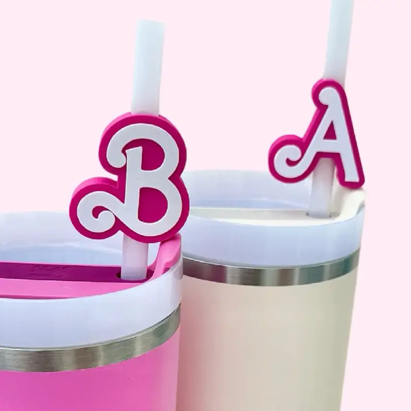 Personalized Letter Initial Straw Topper 40 y 30 oz - Customizable Drink Accessory with Pink and White Design