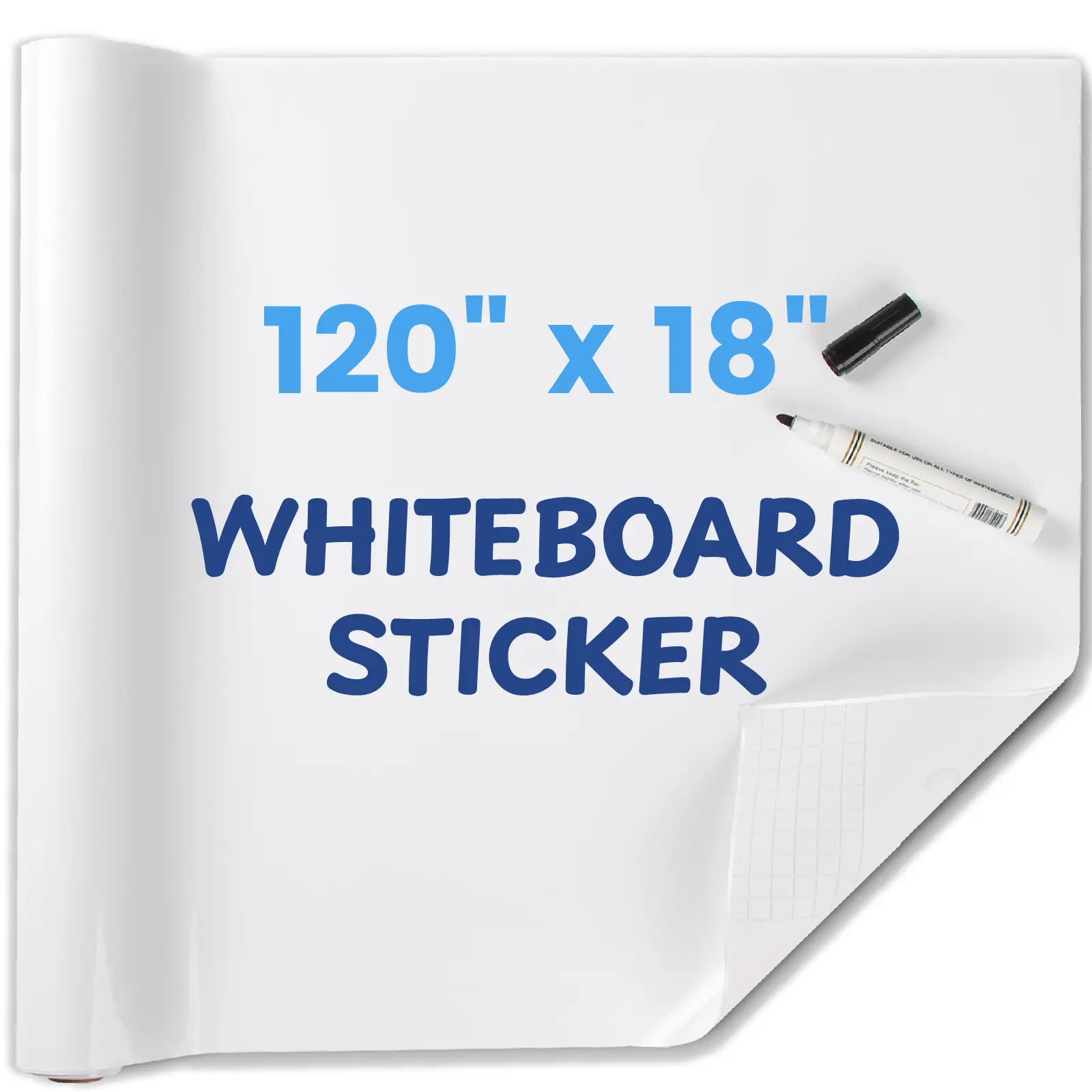 Whiteboard Sticker for Wall, 120" x 18" No Ghosting Peel and Stick Dry Erase White Board Roll, Stain-Proof Self-Adhesive Whiteboard Paper for Home, Office, Classroom
