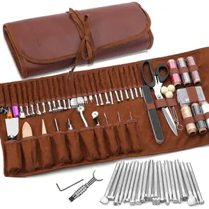 TLKKUE Leather Working Tools Leather Craft Tools for Carving Stamping Sewing Punching Cutting with Custom Storage Bag Professional Tooling Kit for Crafting, Repair & DIY Projects