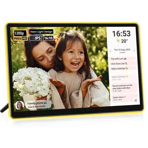 14" Neon Light Digital Picture Frame, Desk Digital Calendar, Auto-synced Schedule via Frameo App -  FHD Touchscreen | AI Color-Changing LED | Share Photo/Video Instantly |  for Parents