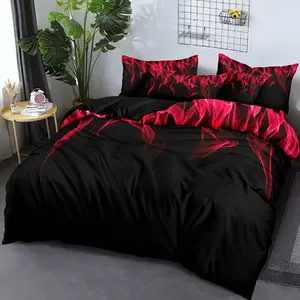 3-Piece Flame Pattern Bedding Set (1 Duvet Cover + 2 Pillowcases), Soft and Comfortable, Bedroom, Guest Room, Dorm Decor, No Pad