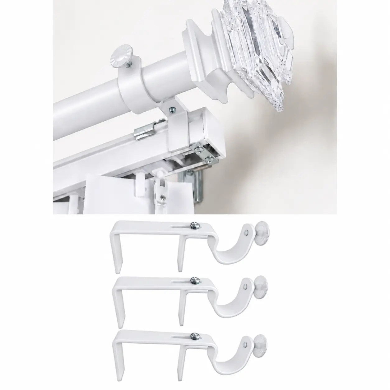 NoNo Bracket - No Drill Curtain Rod Bracket Attachment over Blinds Set of 3 (White) white curtains