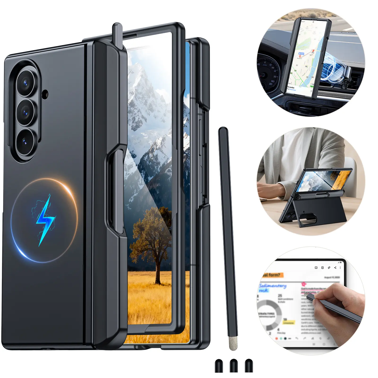 Vizvera for Magnetic for Samsung  Galaxy Z Fold 8 Ultra /Galaxy Z Fold 7 Case with Stand with S Pen Holder & Kickstand | Privacy Screen | Hinge Protection | Magnetic Charging | Shockproof | Free Pen + 3 Pen Tips backtoschool