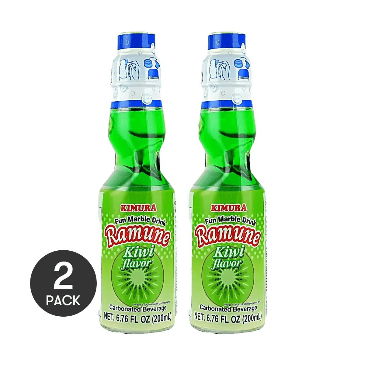 2 Pack KIMURA DRINK Japanese Ramune Soda, Kiwi Flavor, 200ml Bottles - Authentic Japanese Soda Experience