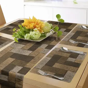 Chocolate Table Runner & Placemats, Parquet Pattern in Wooden Style Geometric Design in Nature Inspired Art, Set for Dining Table Decor, Placemat 4 pcs + Runner 16"x72", Brown Beige
