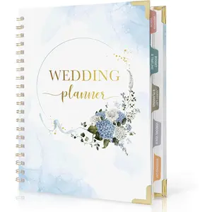 Hydrangea Wedding Planner Book and Organizer, Bridal Wedding Planning Binder with Tabs, Pockets, Checklists, Calendars, Engagement  for Newly Engaged Couples, 8x10.8"
