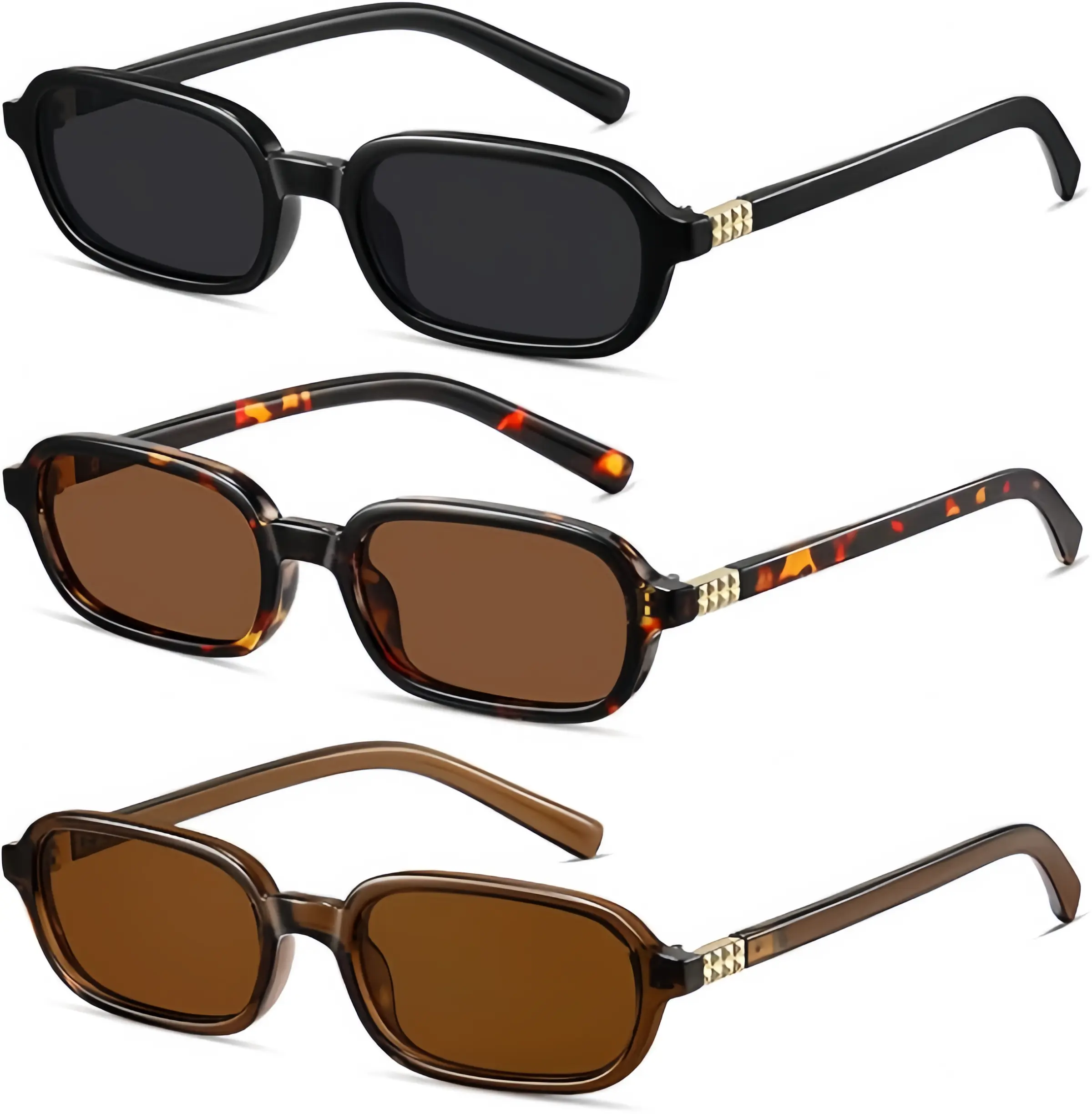 Women's 3-Pair Retro Square Framed Sunglasses - Small, Lightweight, Narrow Lenses, Anti UV, Sun Protective, Casual, 90s Vibe Trendy Frames Shades, Anti Uv Glasses
