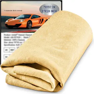 Chamois Cloth for Car 20'' x 27.6'' (3.7 sq ft) Shammy Towel Car Wash Drying Towel Absorbent Real Leather Lint Free Streak Free Cleaning Cloth