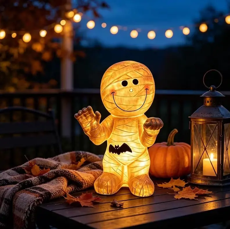 Light Up Halloween Mummy Figurine - Cute Spooky Indoor Tabletop Decoration with Warm LED Glow Perfect for Halloween Party Decor, Fireplace Mantel, and Home Accent Cute Mummy Figurine, Suitable for Birthday And Halloween Horror-Themed Party Supplies