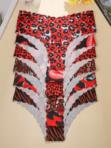 Women's Leopard Strawberry Zebra Print Panties Lingerie Underwear Set, Breathable Wave Hem Design, Natural Waist, Sexy Sweet Style, All Seasons