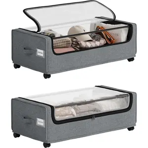 Under Bed Storage, Tall Size Under Bed Storage With Wheels, Under bed Shoe Storage, Metal Frame, 90L Capacity, Storage Drawers for Bedroom