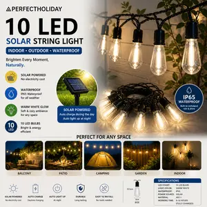 Perfect Holiday Solar String Lights Energy Efficient Waterproof Outdoor Indoor 10 LED Bright White