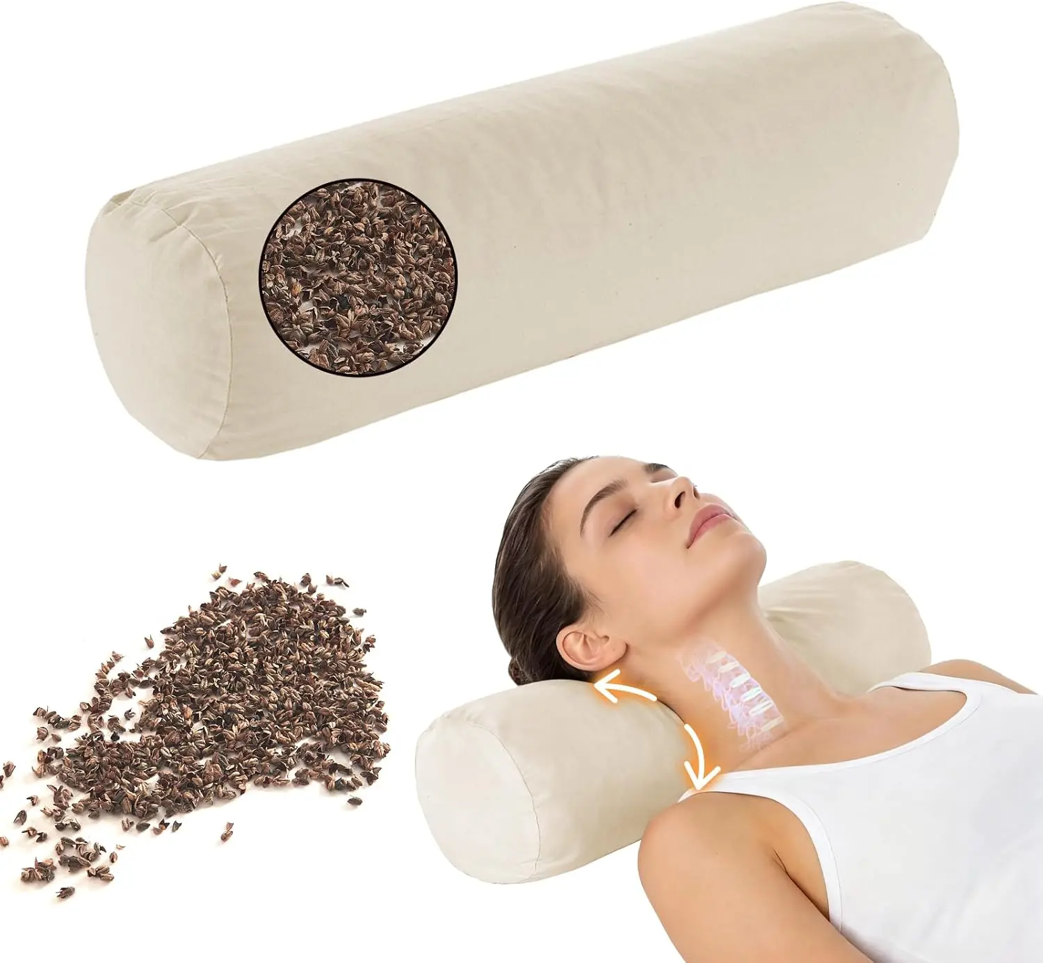 Buckwheat Pillow Ergonomic Adjustable Height Breathable Cool Sleeping Pillow Neck Cervical Support Removable Cover Hypoallergenic Filling No Additives