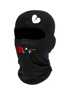 Letter & Flower Print Ski Mask, Unisex Woven Fabric Balaclava for All Seasons, Sporty Style Face Cover for Outdoor Activities, Windproof Face Mask, Outdoor Sports Mask