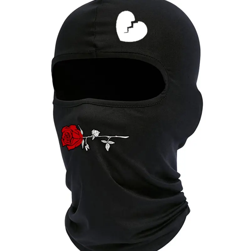 Letter & Flower Print Ski Mask, Unisex Woven Fabric Balaclava for All Seasons, Sporty Style Face Cover for Outdoor Activities, Windproof Face Mask, Outdoor Sports Mask, Balaclava Ski Masks