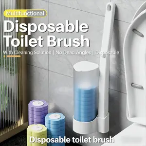 Disposable Toilet Brush Heads with Refillable Cleaning Solution, Toilet Bowl Cleaner Brush with Disposable Refills, No Scrub Toilet Cleaning Brush for Bathroom, Hygienic Toilet Scrubber with  Detergent, Easy Replaceable Brush Head for Deep Cleaning Stains