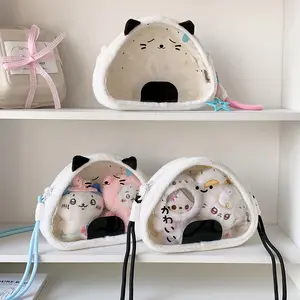 Kawaii Cartoon Rice Ball Cat Messenger Bag Cute Girl Transparent Doll Storage Figure Display Crossbody Bag Kids Birthday Gifts