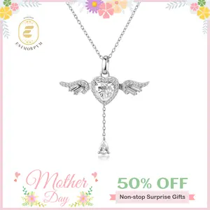 Moissanite 3.2ct Angel Wing Heart Pendant Necklace Birthday Wedding Engagement Anniversary Valentine's Day Gift Daily Wear mothersdaygift