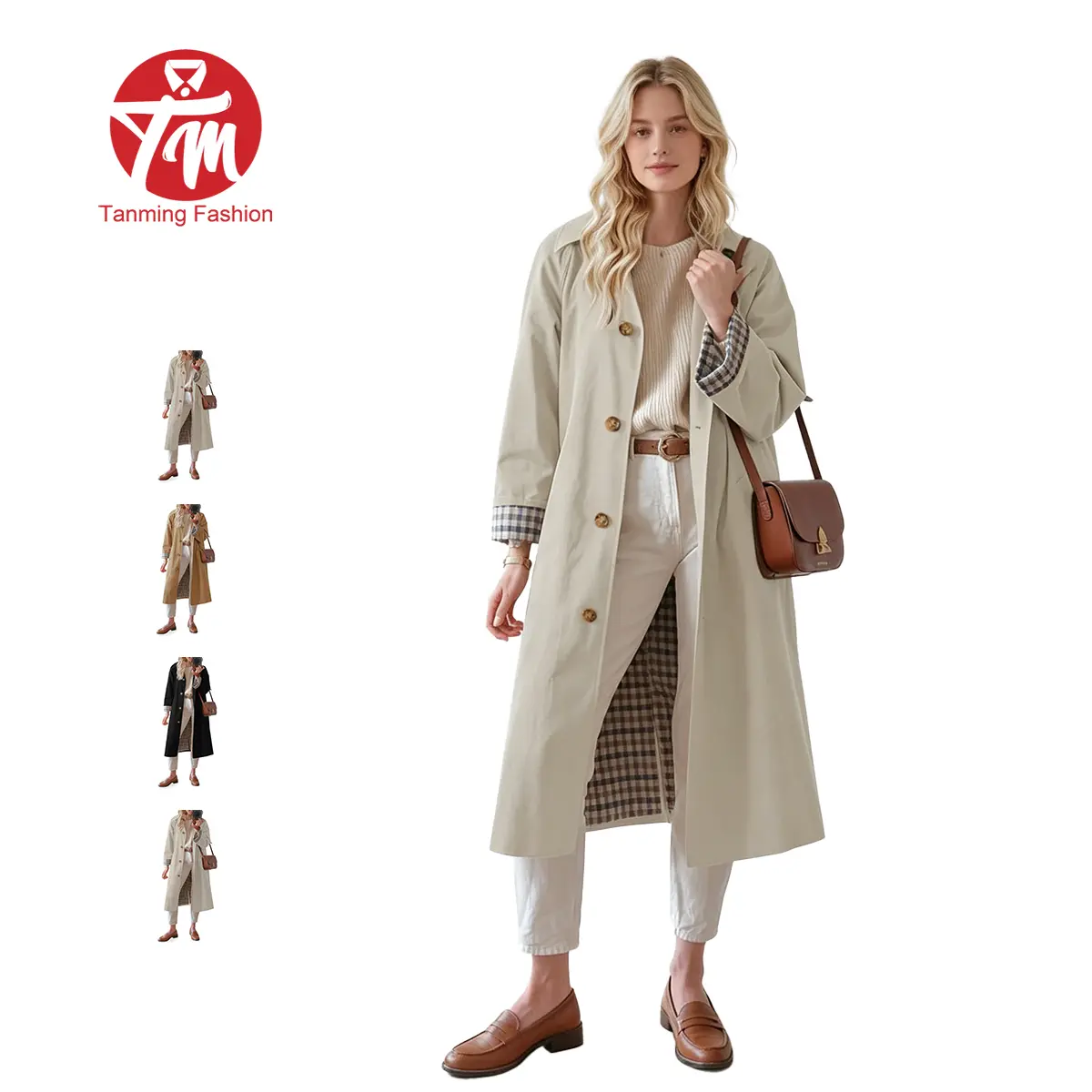 Tanming Womens Long Trench Coat Single-Breasted Windproof Plaid-Lined Overcoat Oversized Fashion  Basic Casual Outerwear TikTokShopBlackFriday,summerwins