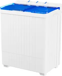 INTERGREAT Portable Washing Machine, 28lbs Twin Tub Washer Compact Laundry Machine with Timer Knobs, Semi-automatic 18lbs Washer 10lbs Spinner Combo for Dorms, Apartments, Blue