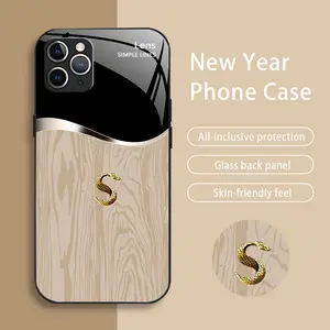 Suitable for [iPhone 11 Pro] New high-end creative auspicious wood grain snake mobile phone case New business simple tempered glass mobile phone case Affordable anti-fall and anti-fingerprint-888